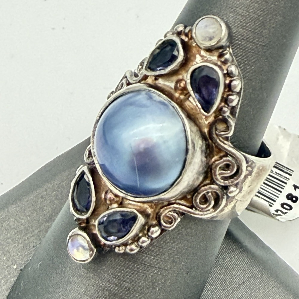 Sajen Blue Mabe Pearl Ring Iolite Moon Stone Sterling Silver 925 Sz 8